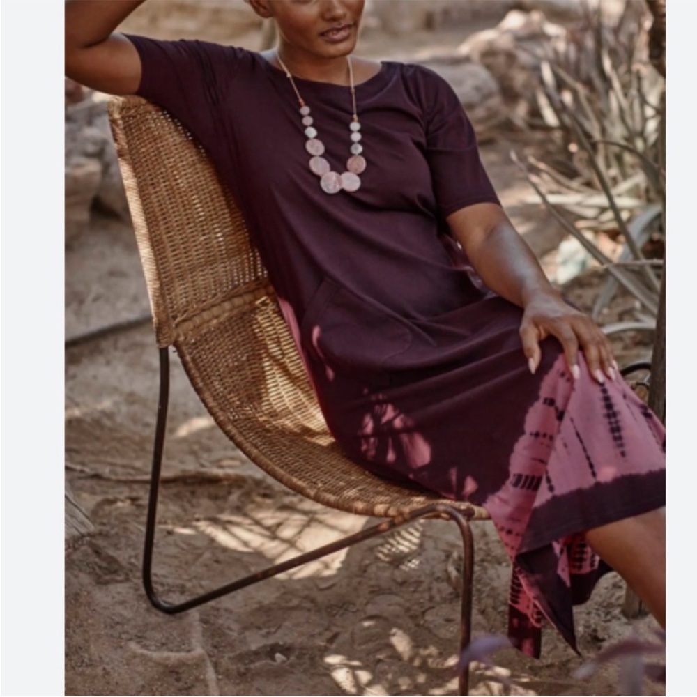 J.JILL PURE JILL TIE-DYED-BORDER PONTE KNIT MIDI DRESS IN ACAI MULTI SMALL - Picture 2 of 14